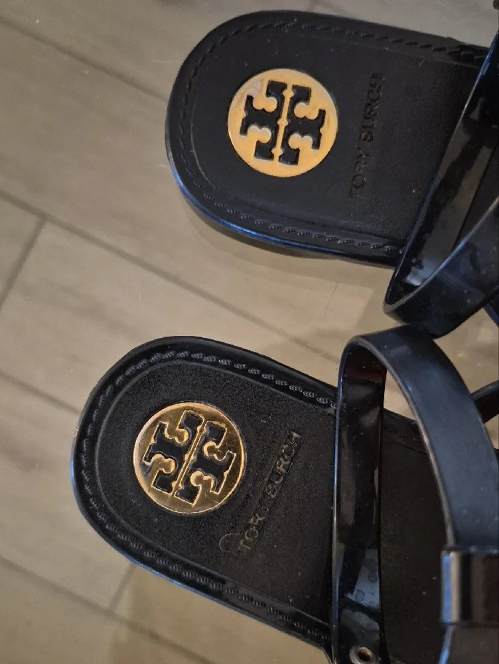 Tory Burch Black Gladiator Sandal with Gold Stud Accents